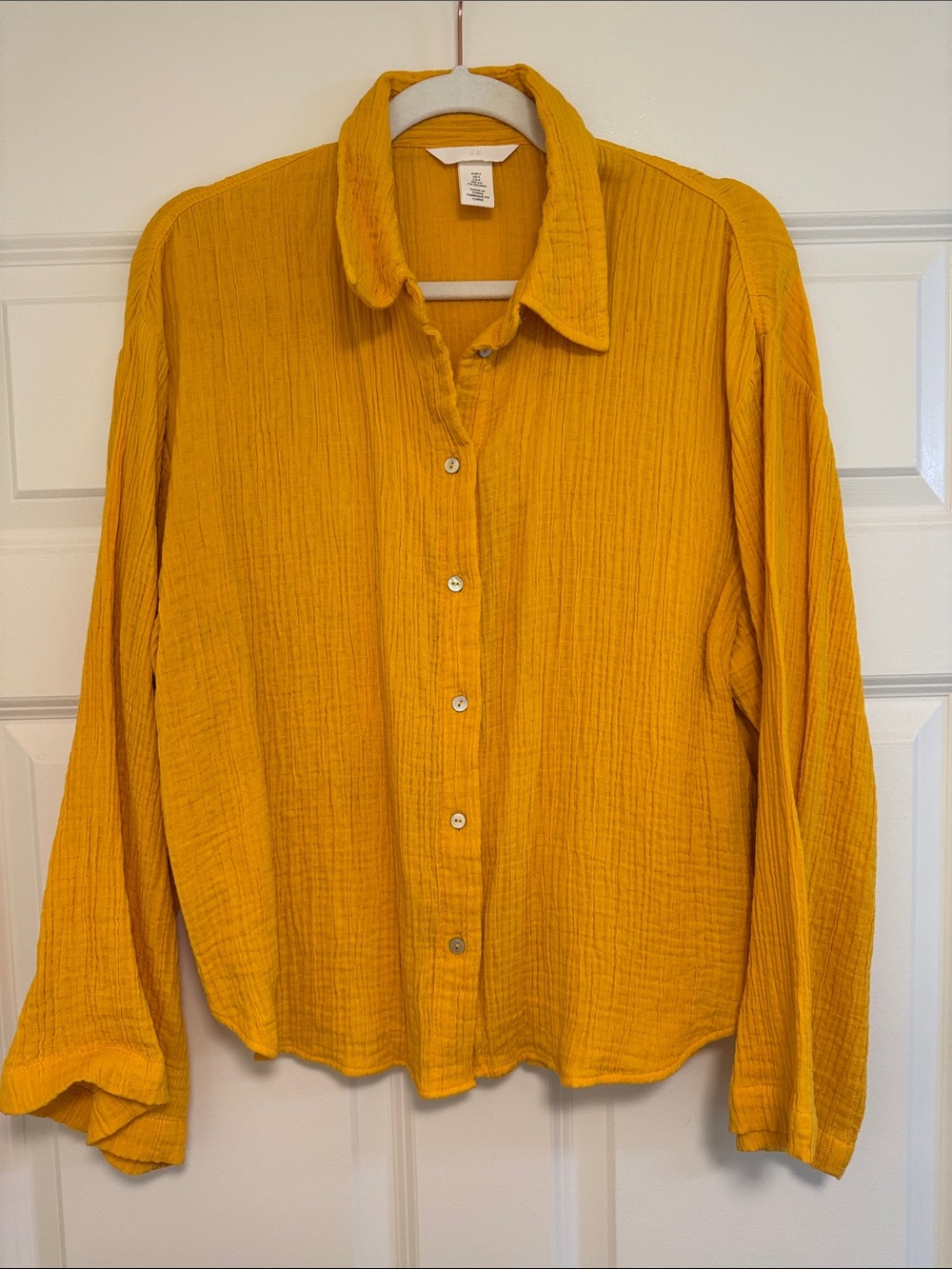 Women's Mustard Button-Up Gauze Shirt